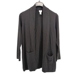 Chico's Cardigan Womens 2/Large Pre-Owned Cardigan‎ Gray Rhinestone Embellished